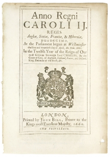 Anno Regni Caroli II... Duodecimo. At the Parliament begun at Westminster the Five and twentieth day of April, An. Dom. 1660...