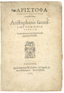 Aristophanis facetissimi Comoediae undecim. Comoediarum catalogum versa pagella indicabit.