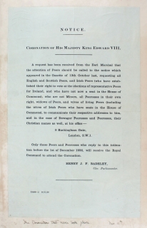 An Album of clippings and ephemera pertaining to the Abdication of Edward VIII, the Coronation of George VI, and the Second World War. 