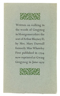 Written on walking in the woods of Gregynog in Montgomeryshire the seat of Arthur Blayney Esq.