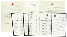 A series of letters to Sir Frederick Milner (one to 'Miss Milner'), comprising: 8 Autograph Letters signed & 4 Typed Letters signed.
